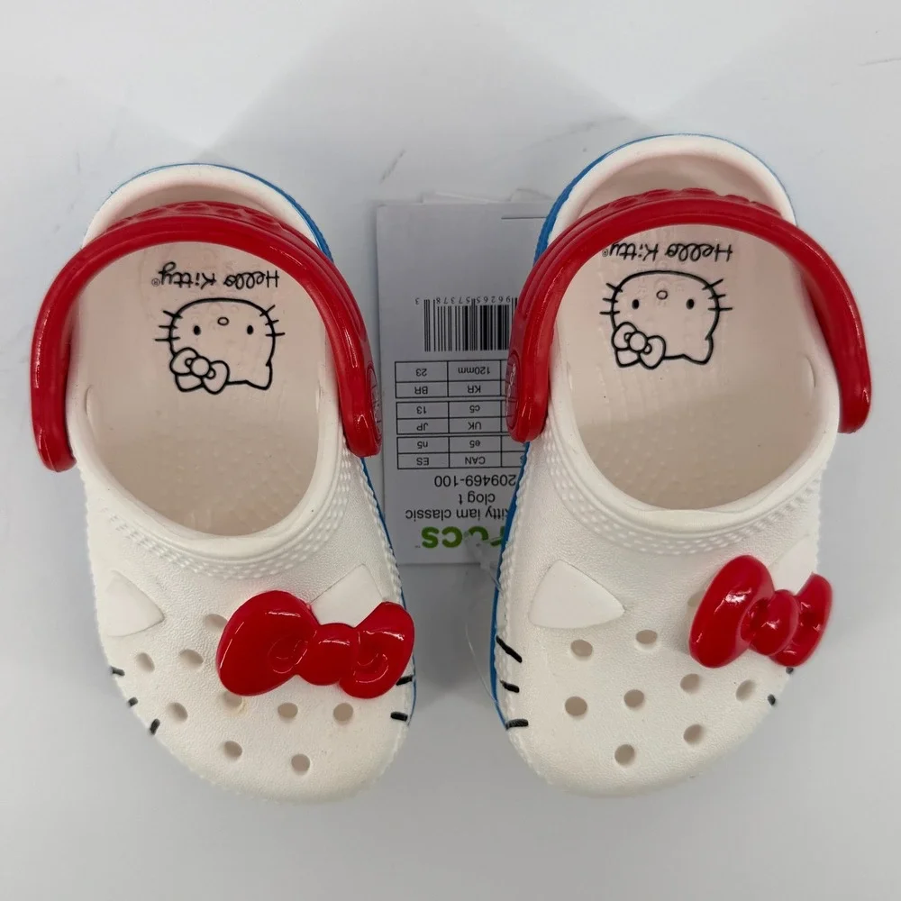 Crocs Hello Kitty IAM Classic Clog White 5 Toddler C5 Bow Red Cat Youth New